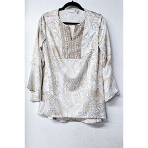 SUSAN GRAVER Tan Printed Lace Super Soft Bell Long Sleeve Boho Tunic Shirt (2)